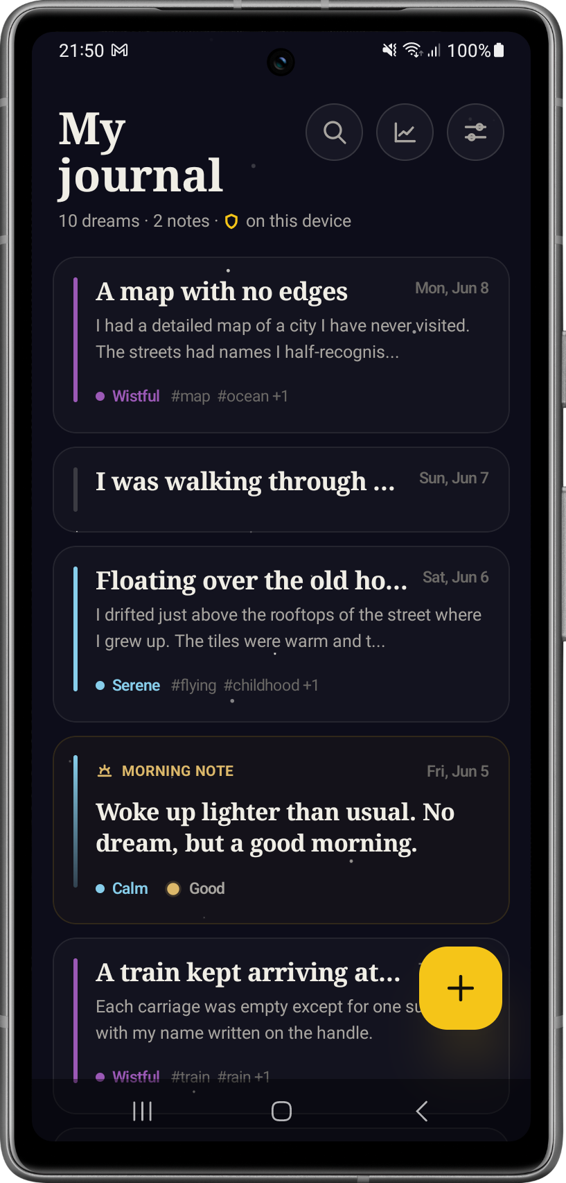 Yardena journal showing recent dreams